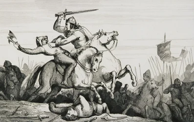 Eudes (860-98) w walce z Normanami, z „Histoire de France” Colarta, wydana ok. 1840 r.
