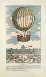 Doświadczenie aerostatycznego globu MM. Charles i Robert w Jardin des Thuileries 1 grudnia 1783, wyd. 1783 (grawerowanie ręcznie kolorowane)