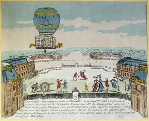 Eksperyment braci Montgolfier w Wersalu z lotem koguta, kaczki i owcy balonem na ogrzane powietrze Montgolfière 19 września 1783 roku