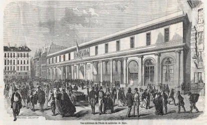 Widok zewnętrzny Szkoły Medycznej w Paryżu - Grawerowanie w „Tableau-de-Paris” autorstwa Edmonda Texiera 1852