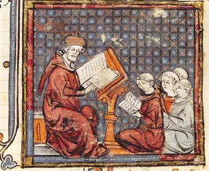 F.277r Filozof nauczający w Paryżu, z Grandes Chroniques de France, 1375-79