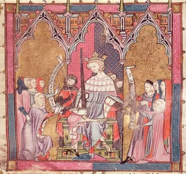 F.3r Król sprawujący sprawiedliwość, z Justiniani in Fortiatum