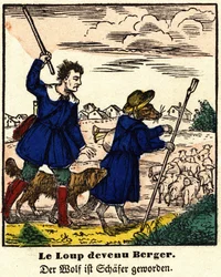 Fables de La Fontaine: wilk został pasterzem. Wizerunek Epinal, pierwsza połowa XIX wieku.