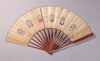 Wachlarz przedstawiający postacie zaangażowane w Affaire du Collier, 1786 (wc na papierze)