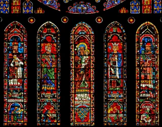 Postacie pod rozetą północną: Melchizedek, Dawid, św. Anna, Salomon, Aaron i sceny (w121)