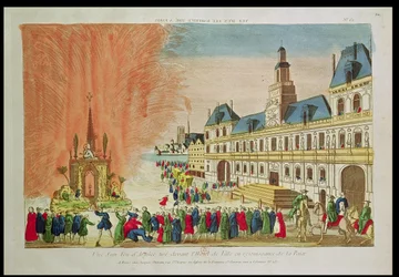 په پاریس کې د هوټل دیویل مخې ته اور لګوي چې د 1783 پولی د ورسیلیس د سولې لمانځنه کوي