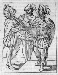Grający na flecie i hejnał w XVI wieku. W „” Malowniczym sklepie”” 1836