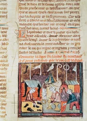 Fol.122v Kupcy na targach Lendit w pobliżu St. Denis, z Grandes Chroniques de France, 1375-79