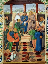 Fol.185v Karol VII (1403-61) wręcza dokument Joannie d