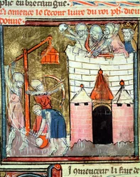 Fol.261v Oblężenie Chateau de Chinon, z Grandes Chroniques de France, 1375-79