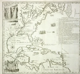 Składana mapa północnoamerykańskiego wybrzeża Atlantyku, 1714