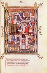 Ks 2091 fol.111 Św. Denis przemawia do Paryżan, którzy łamią swoich pogańskich bożków, z Vie de St. Denis, 1317