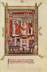 Ks 2091 fol.125 św. Saintin i św. Antonin, wezwani do napisania historii życia św. Denisa, z Vie de St. Denis, 1317