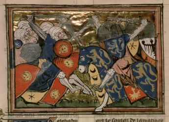 Fr 22495 f.235v , Bitwa o Jerozolimę w 1187, z Le Roman de Godefroi de Bouillon