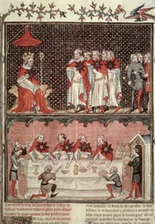Ks 2813 fol.39 Delfin Karol (1338-80) i Deputowani Trzech Państw, z Grandes Chroniques de France, 1375-79