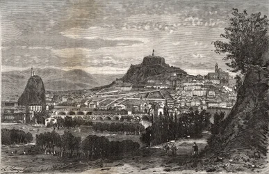 Francja, Owernia, Haute-Loire (43), Le Puy en Velay (Le-Puy-en-Velay) - grawerowanie w „La France illustrée: geography, histoire, Administration Statistics” autorstwa V.A. Malt-Brown. 1884
