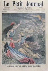 Francja pomaga Martynice po wybuchu wulkanu Montagne Pelee na Martynice, z Le Petit Journal, 1 czerwca 1902