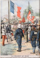 Francja przejmuje terytoria Krat i Koh-Kong, Syjam po traktacie z 1904 r. uzgodnionym między Syjamami i Francuzami, ilustracja z „Le Petit Journal” luty 1905 (rycina)