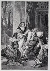 Francois de la Rochefoucauld (1613-1680) rozmawia z Mademoiselle de Sevigne (Marie de Rabutin-Chantal), markizą de Sevigne dit Madame de Sevigne (1626-1696) i Marie-Madeleine (Marie Madeleine) Pioche de La Vergne, hrabiną Lafayette (Pani F