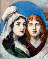 Rewolucja Francuska - Francuskie bohaterki: siostry Felicyta (1770-1841) i Teofila (1875-1819) autorstwa Ferniga, które w przebraniu mężczyzny walczyły z Austriakami, by pilnować ojca w 1792 r. - ilustracja z „Le Petit Journal” z 7 sierpnia 1894
