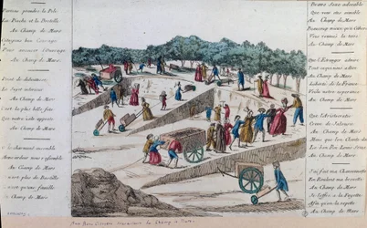Rewolucja francuska: robotnicy na Polach Marsowych w Paryżu w 1789 r. Paryż, Musee Carnavalet