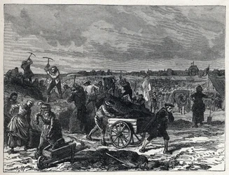 Rewolucja Francuska: dzieła Pól Marsowych (Pola Marsowe) w Paryżu, przygotowujące do Fete de la Federation w 1790 roku.