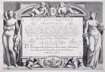 Kaligrafia francuska: poecylografia, frontyspis, Baptiste de Beaugrand w 1606 r.