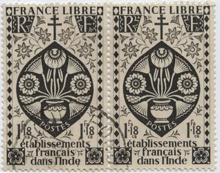 Francuskie zakłady w Indiach - FRANCE LIBRE i Krzyż Lotaryński - pieczęć 1942
