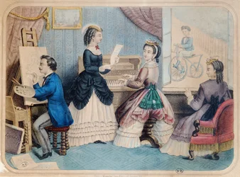 Francuska tablica modowa przedstawiająca działalność artystyczną, 1867