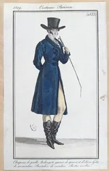 Surdut ze słomkowym kapeluszem, nankeenowe spodnie i miękkie buty, 1819