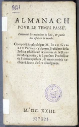 Frontyspis książki „Almanach pour le temps passé” Jeana Guerin