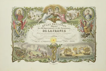 Frontyspis Atlas Nacional Illustre des 86 Departments et des Possessions de la France, Victor Levasseur 1856 (ręcznie barwiony grawerunek)