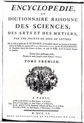 Frontyspis do The Encyclopedia of Science, Art and Engineering autorstwa Denisa Diderota (1713-84) opublikowany w Paryżu, 1751