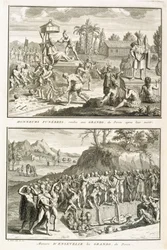 Obrzędy pogrzebowe i sposób grzebania panów po ich śmierci w Peru, ilustracja z Obrzędów i obyczajów religijnych, rycina Bernard Picart (1673-1733) 1722