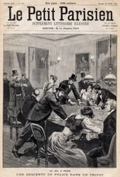 Dom gier w Paryżu: nalot policji na klub hazardowy (kasyno). Jedna z gazet „Le Petit Parisien”” z dnia 26.02.1893 (rycina)