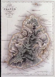 Mapa geograficzna Mauritiusa (Anc. Ile de France) - grawerowanie