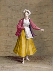 Dziewczyna ze św. Jana z Patmos, ze zbioru stu rycin przedstawiających różne narody Lewantu autorstwa Charles de Ferriol, sztychowane przez Gerarda Scotina (1671-1716), 1707-08 (kolor eng