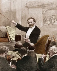 Giuseppe Verdi prowadzący orkiestrę operową do pierwszej reprezentacji „Aidy” w Paryżu w 1880 roku.