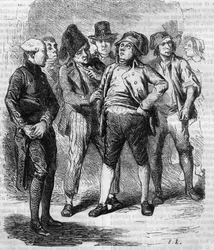 Goriot był przewodniczącym swojej sekcji podczas rewolucji. Grawerowanie w połowie XIX wieku. Ilustracja do „Ojca Goriota” Honore de Balzac (1799-1850).