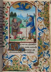 H/L-3-3 os. 62r Zwiastowanie pasterzom, z Księgi Godzin, Korzystanie z Paryża, poł. XV w.