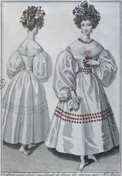 Fryzura z girlandą polnych kwiatów, Paryż, 1829 (kolor grawer)