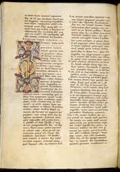 Harley 4772 f.120v Pierwsza strona z Księgi Rut, „Biblia Montpelier” (tusz i kolor na pergaminie)