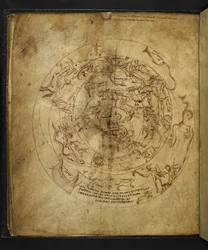 Harley 647 f.21v Diagram półkuli północnej i południowej, z „Aratusa” Marcusa Tulliusa Cicero (welum).