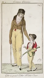 Kamizelka z wysokim dekoltem i krótki żakiet, z kostiumów Parisiens, 1801