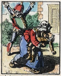 Historia dr Pulcinelli (Polichinelle). Drzeworyt Imaging Pellerin - Epinal, sd. Koniec XIX wieku.