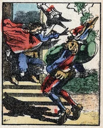 Historia dr Pulcinelli (Polichinelle). Drzeworyt Imaging Pellerin - Epinal, sd. Koniec XIX wieku.