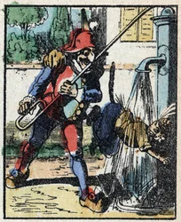 Historia dr Pulcinelli (Polichinelle). Drzeworyt Imaging Pellerin - Epinal, sd. Koniec XIX wieku.