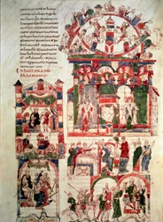 Historia życia króla Salomona Page z Biblii Noailles (lub Biblia Sant Pere de Roda lub Saint Pierre de Rodas) X lub XI wiek Paryż, B.N.