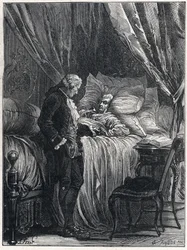 Honore Gabriel (Honore-Gabriel) Riqueti, hrabia Mirabeau (1749-1791) na łożu śmierci ze swoim lekarzem Georgesem Cabanisem (1757-1808) w 1791 roku.