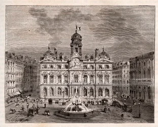 Hotel de Ville de Lyon - - grawerowanie w „” La France illustree: geografia, historia, administracja statystyczna”” autorstwa V.A. Słodowo-Brązowy. 1884
